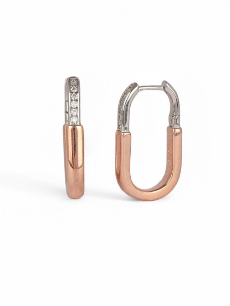 Dual Tone Sterling Silver Hoops Earrings