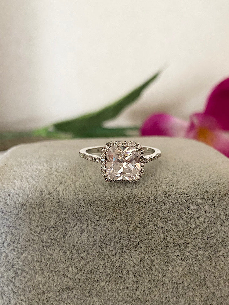 Silver Princess Cut Solitaire Ring