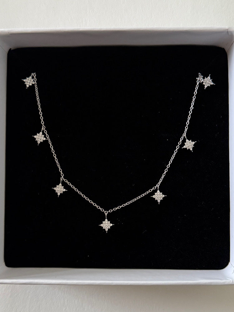 Sparkle Charm Sterling Silver Chain Necklace