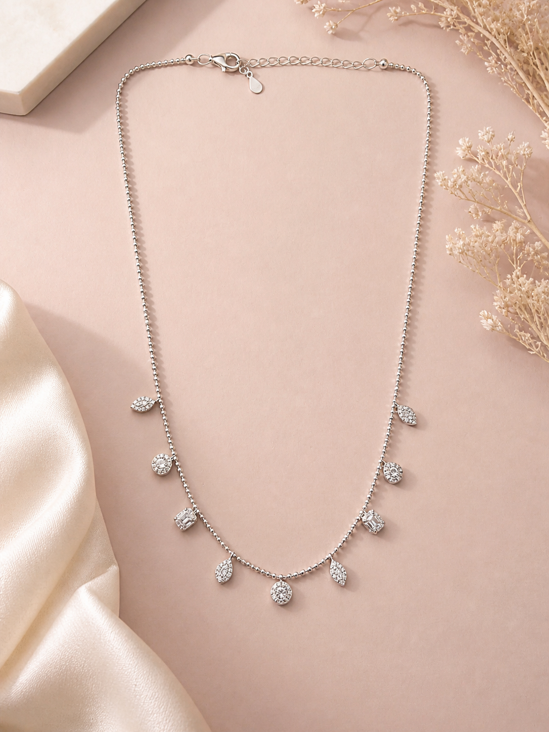925 Sterling Silver Different Stone Charm Chain Necklace