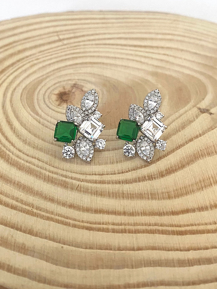 Green & White Sterling Silver Studs Earring
