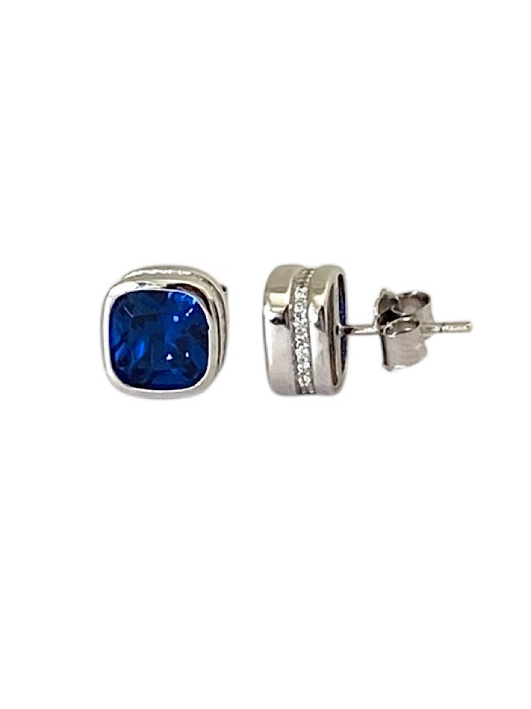 Blue Studs Sterling Silver Earrings