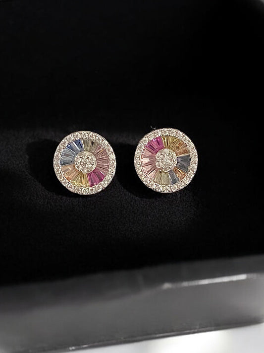 Multi Colour Sterling Silver Studs Earrings