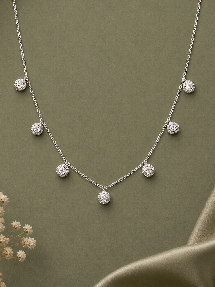 Solitaire Charm Sterling Silver Chain Necklace
