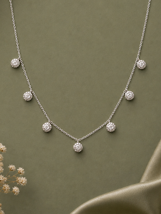 Solitaire Charm Sterling Silver Chain Necklace