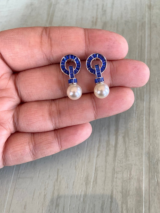Blue Pearl Earrings Sterling Silver Earrings