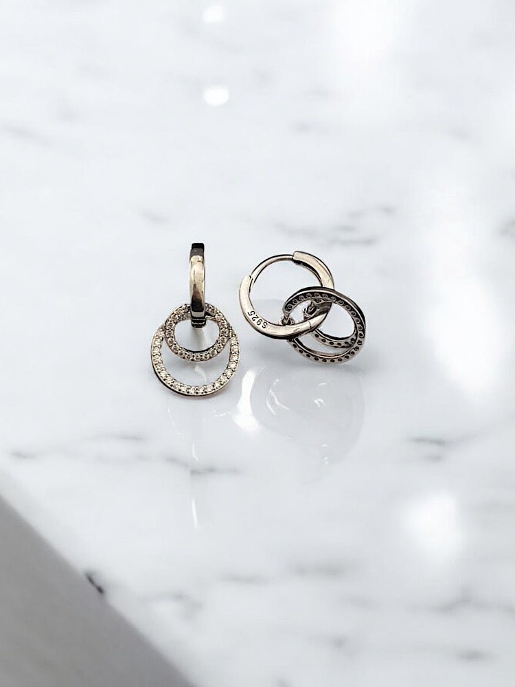 Double Circle Sterling Silver Hoop Earrings