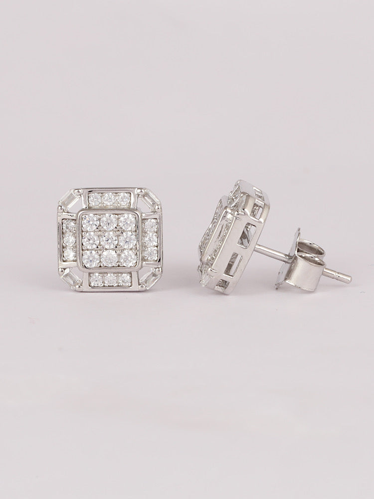 Silver Design Solitaire Studs