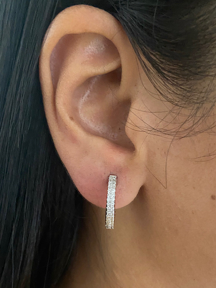 Studded Round Sterling Silver Hoops Earrings