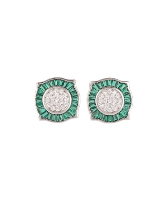 Silver Green Studs Earrings