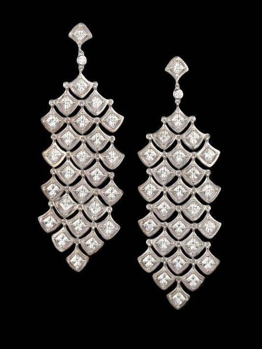 Silver Diamond Studded Chandelier Earrings