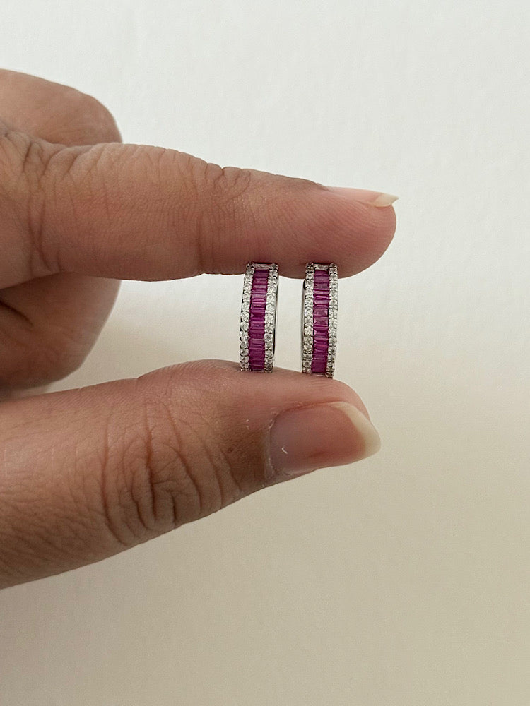 Pink Sterling Silver Hoops Earrings