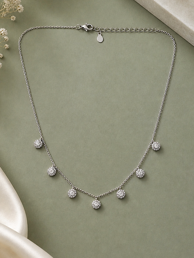 Solitaire Charm Sterling Silver Chain Necklace