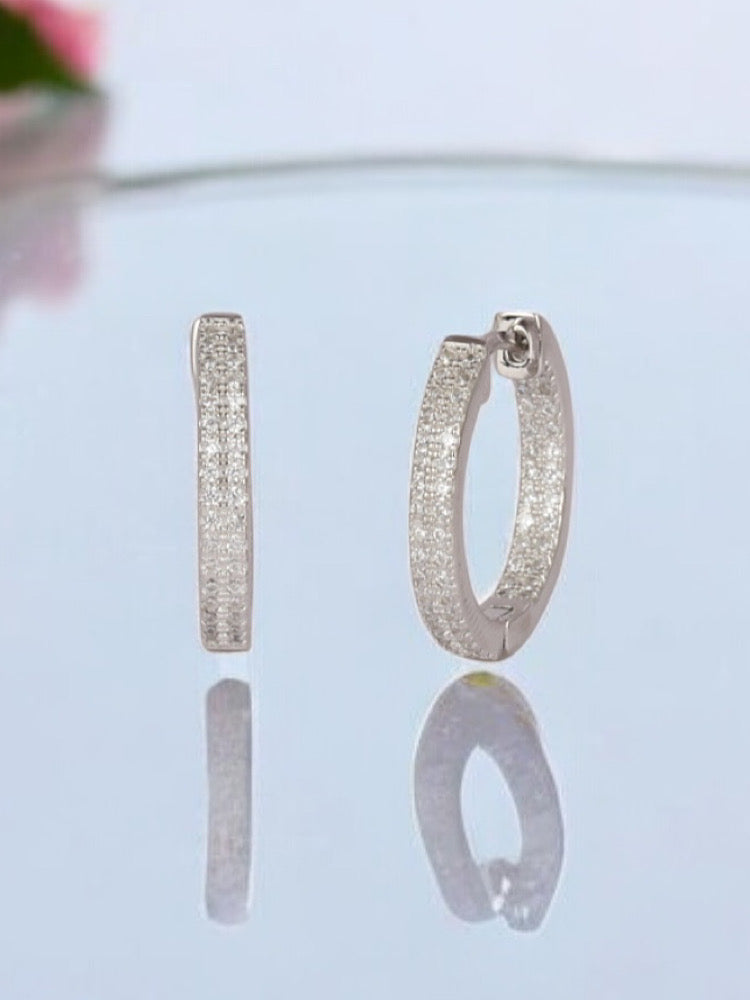 Studded Round Sterling Silver Hoops Earrings
