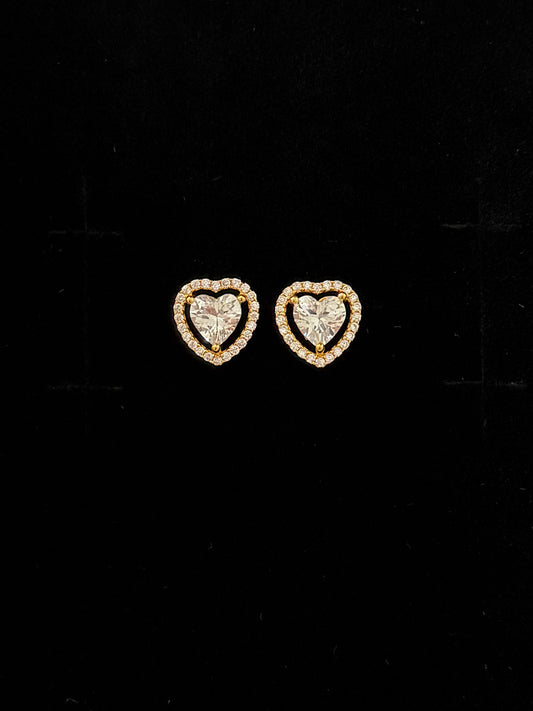 Gold Plated Sterling Silver Heart Solitaire Studs With Screw Back