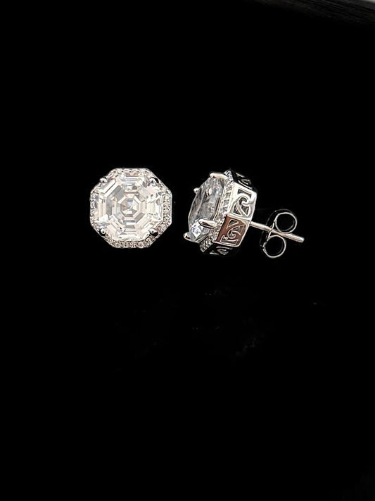 Silver Hexagon Solitaire Studs