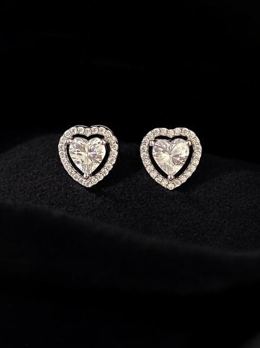 Sterling Silver Heart Solitaire Studs With Screw Back