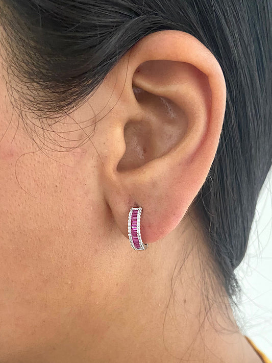 Pink Sterling Silver Hoops Earrings