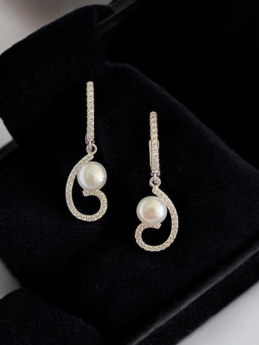 Pearl Sterling Silver Hoop Earrings