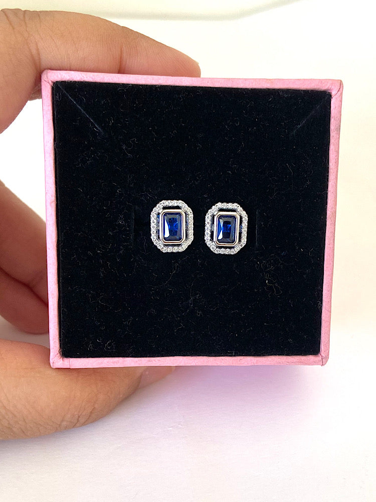 Emerald Blue Sterling Silver Studs Earrings