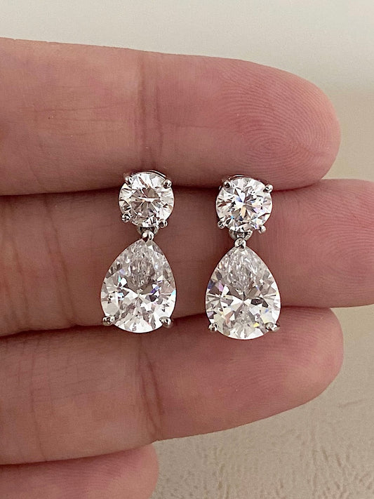 Drop Solitaire Sterling Silver Studs