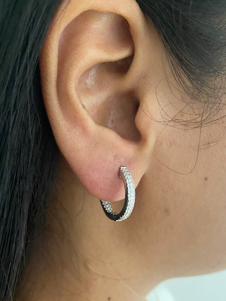 Studded Round Sterling Silver Hoops Earrings