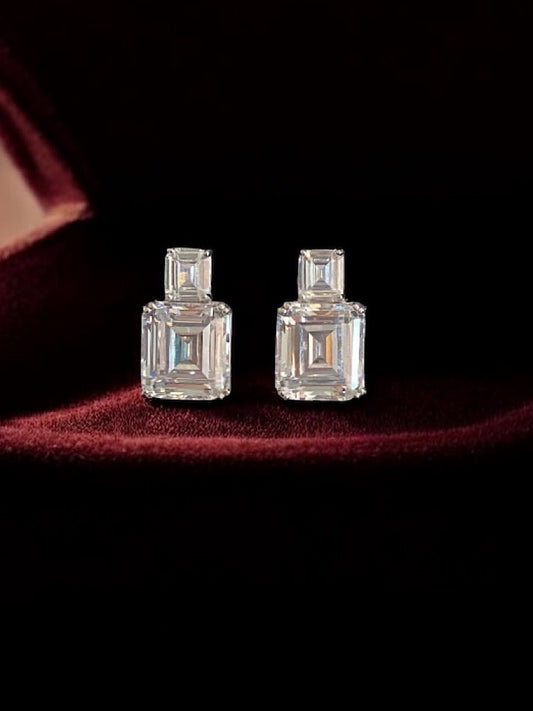 White Clip Studs Sterling Silver Earrings