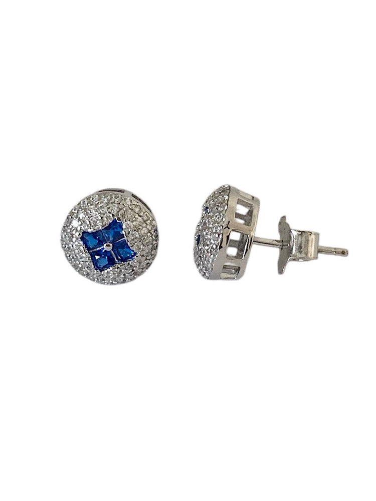Round Blue Silver Studs Earrings