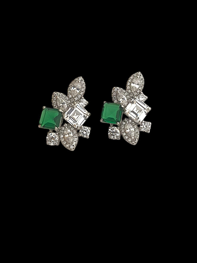 Green & White Sterling Silver Studs Earring