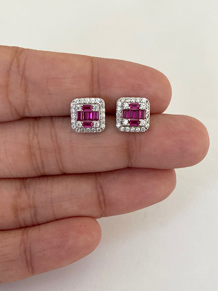Pink Sterling Silver Studs Earrings