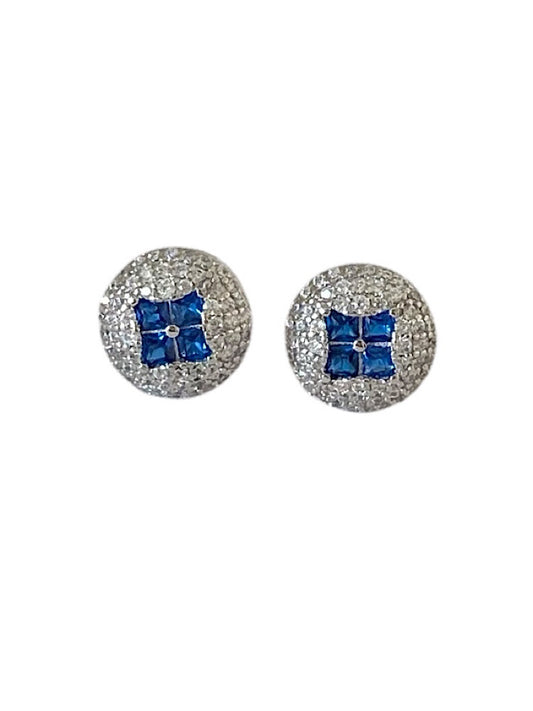 Round Blue Silver Studs Earrings