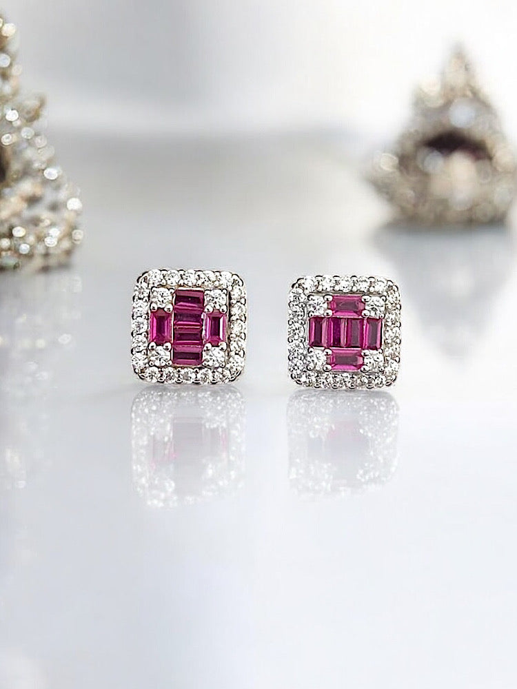 Pink Sterling Silver Studs Earrings