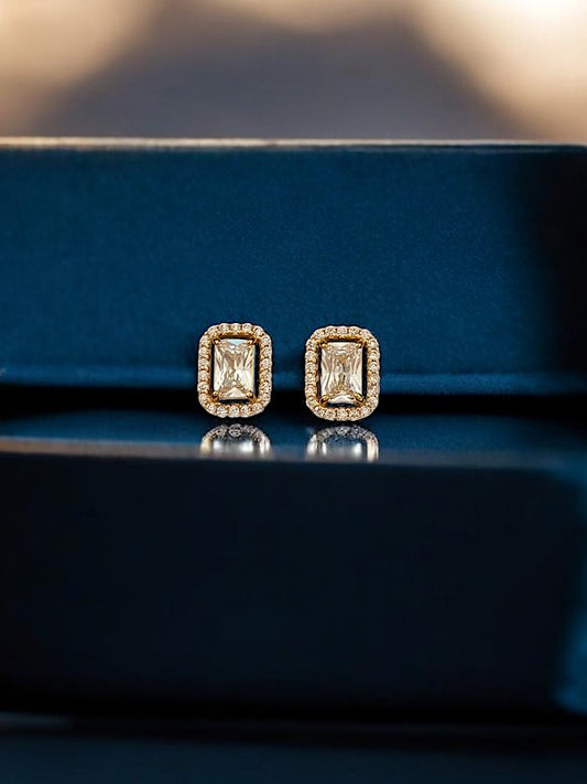 Gold Plated Sterling Silver Emerald Solitaire Studs With Screw Back