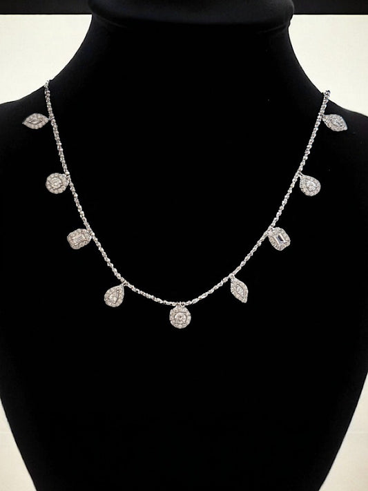 Different Stone Charm Sterling Silver Chain Necklace