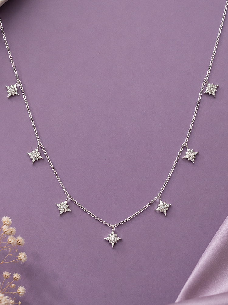 Sparkle Charm Sterling Silver Chain Necklace