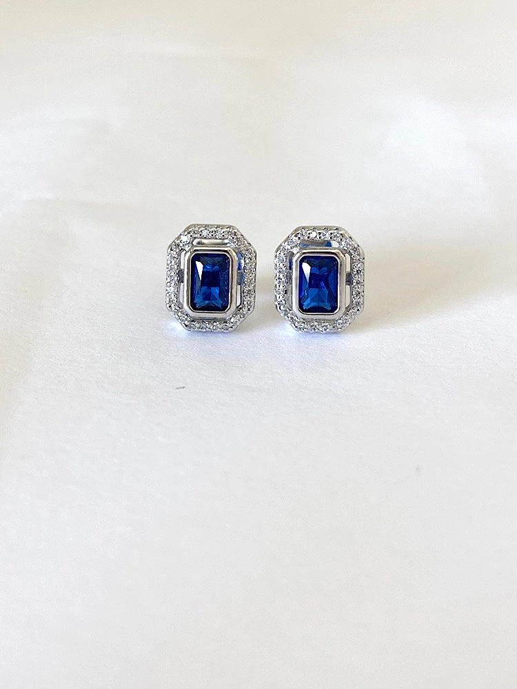 Emerald Blue Sterling Silver Studs Earrings