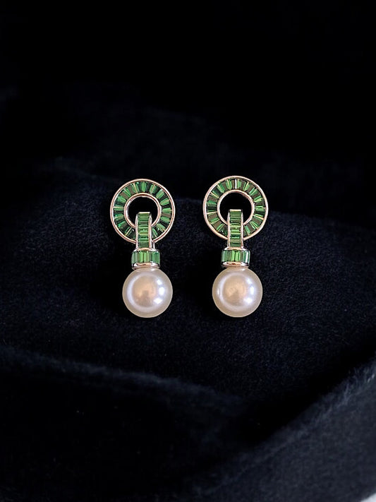 Green Pearl Earrings Sterling Silver Earrings