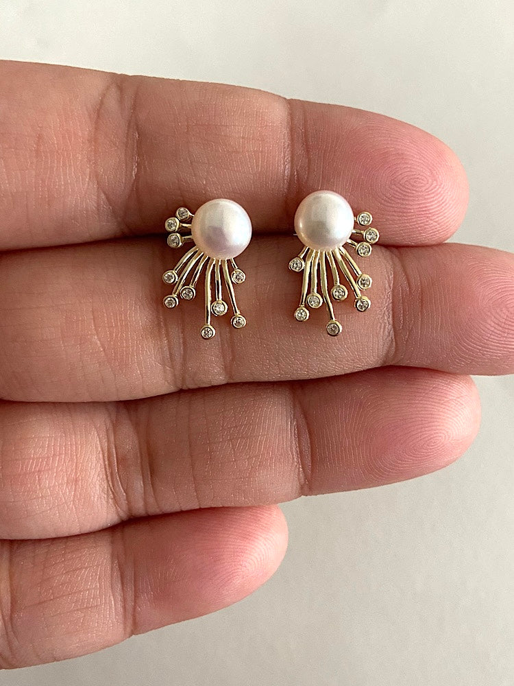 Gold Plated Floral Pearl Sterling Silver Earrings