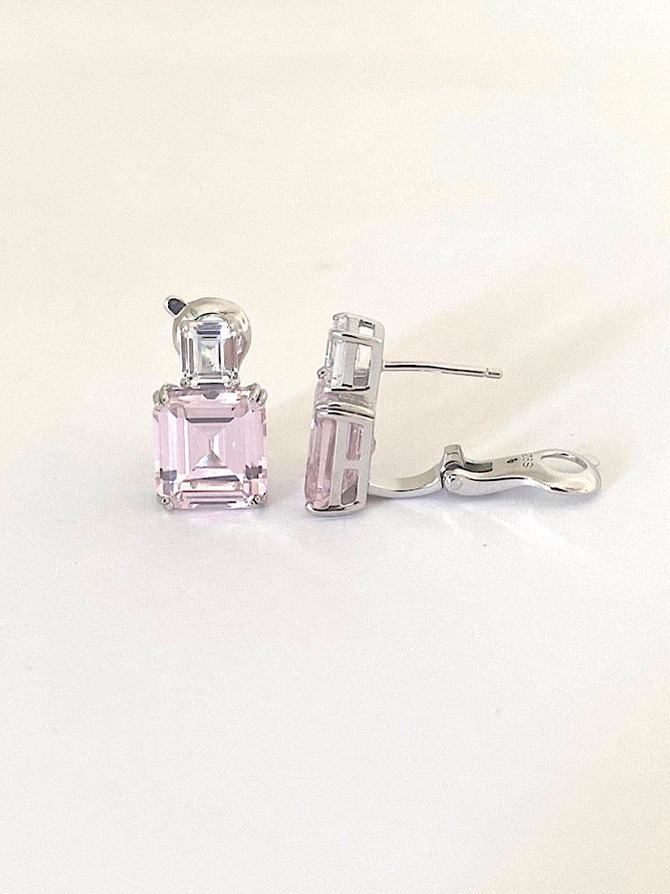 Light Pink Clip Studs Sterling Silver Earrings