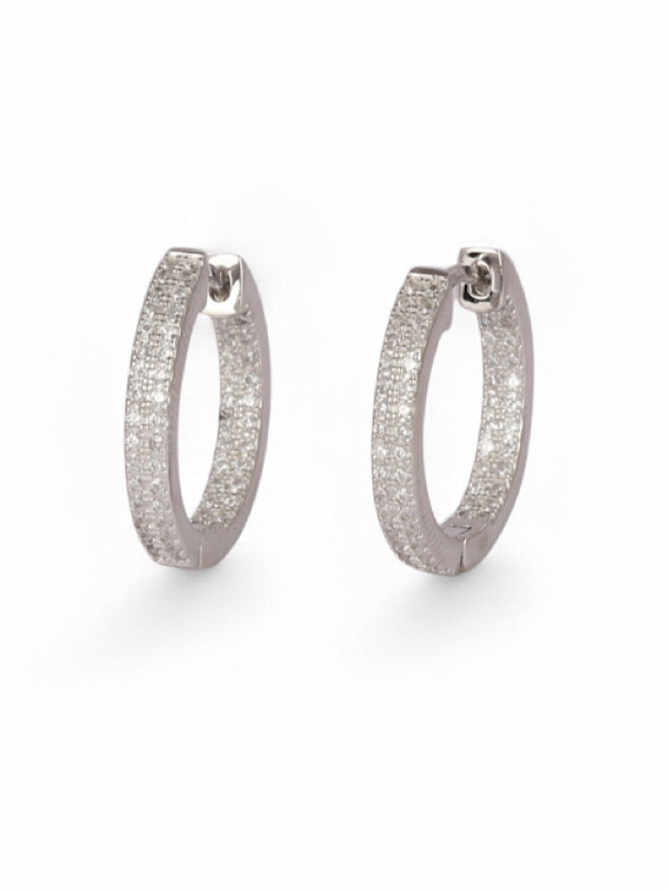 Studded Round Sterling Silver Hoops Earrings