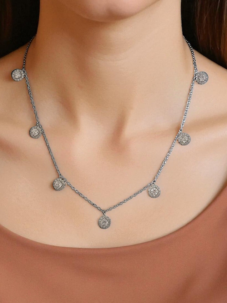 Solitaire Charm Sterling Silver Chain Necklace