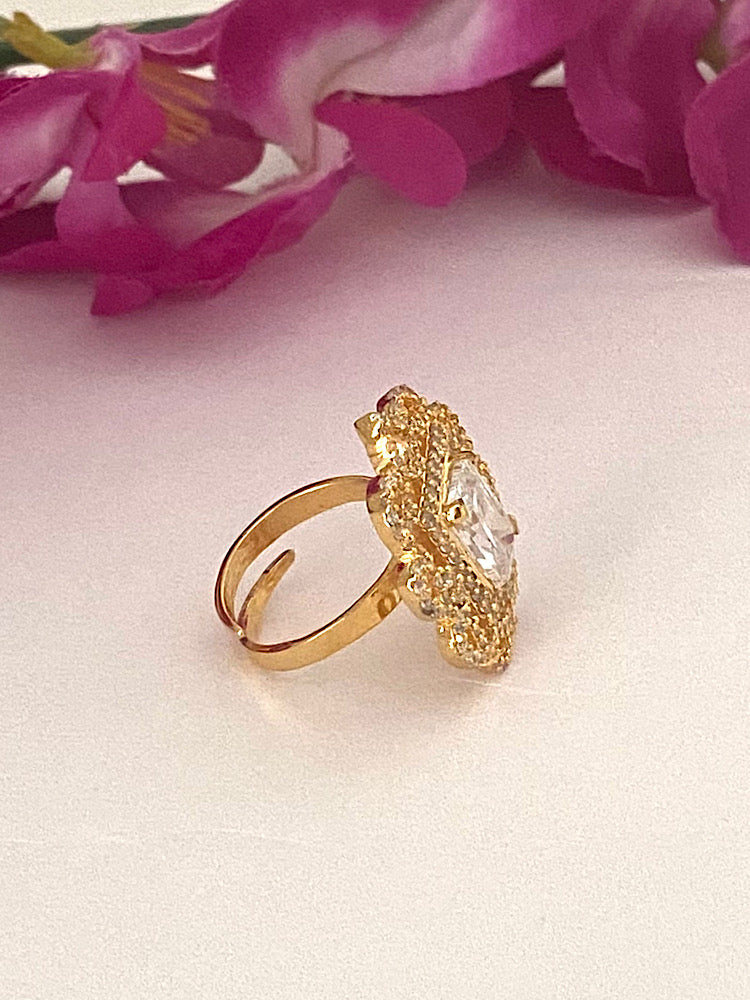 Gold plated White Stone Adjustable Ring