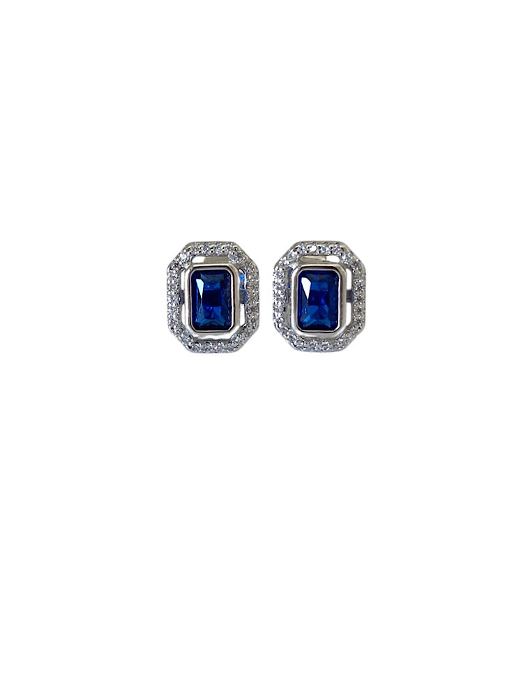 Emerald Blue Sterling Silver Studs Earrings