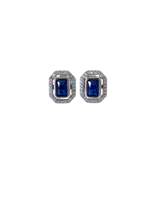 Emerald Blue Sterling Silver Studs Earrings