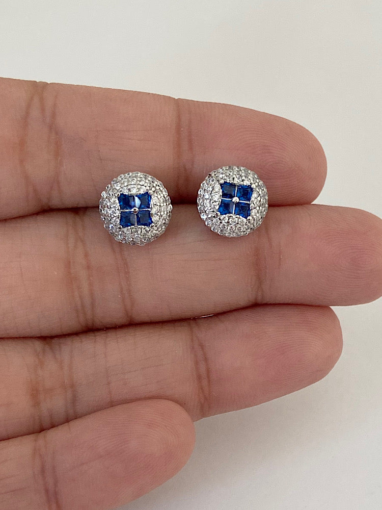 Round Blue Silver Studs Earrings