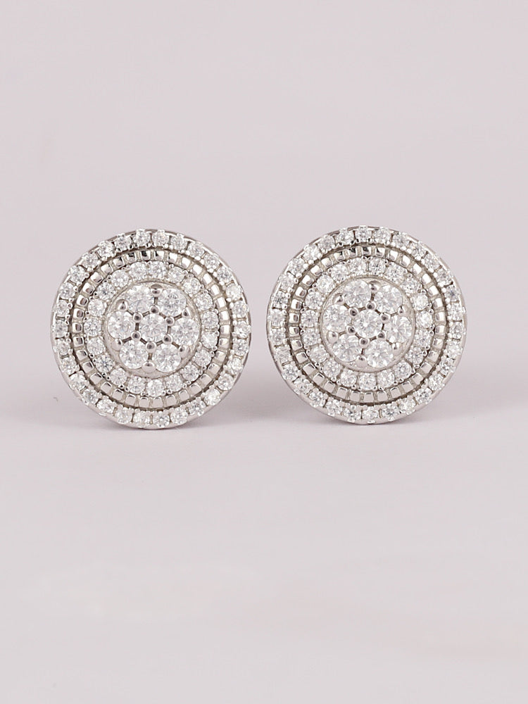 Round Design Silver Solitaire Studs