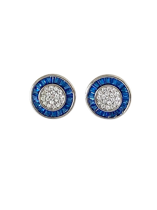 Round Blue Sterling Silver Studs Earrings