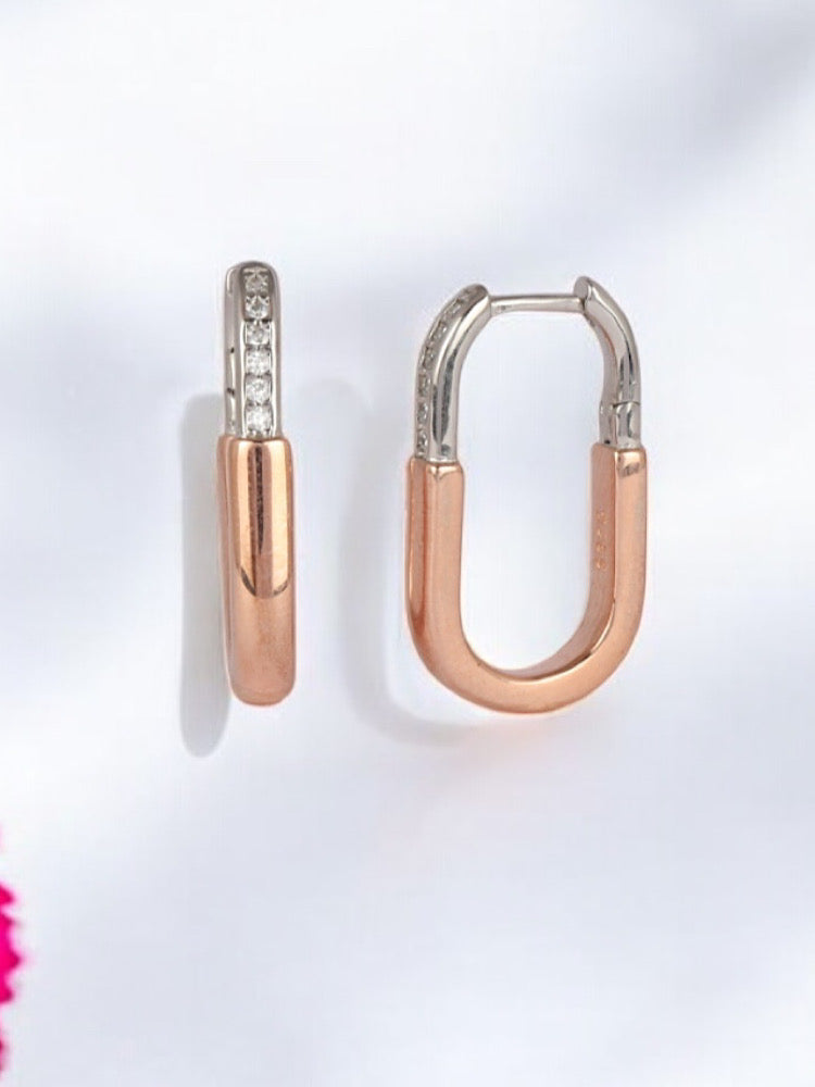 Dual Tone Sterling Silver Hoops Earrings