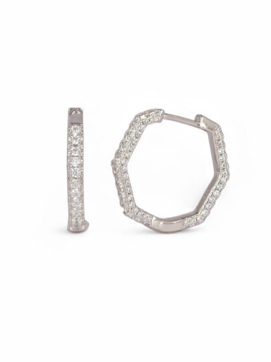Hexa Studded Sterling Silver Hoops Earrings