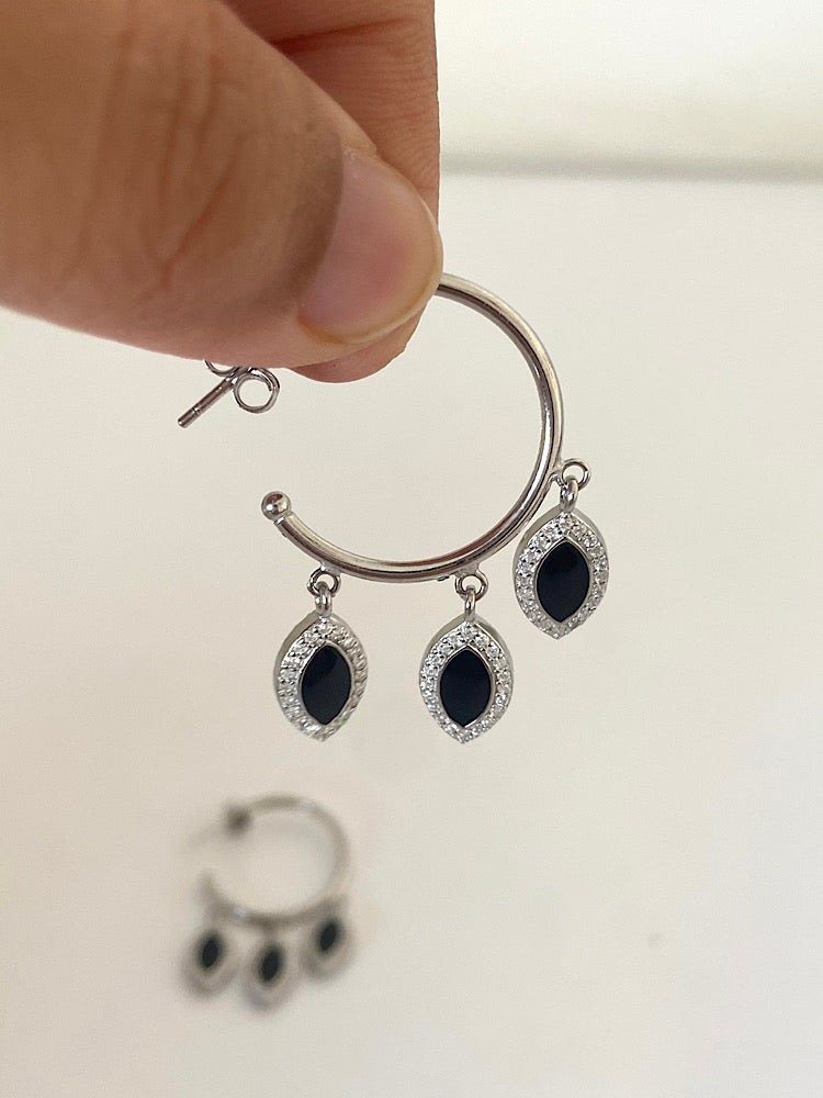 Black Dangler Sterling Silver Earring